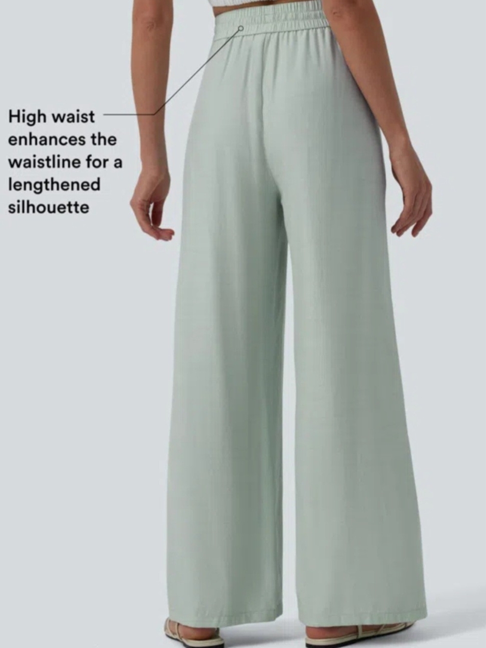 HALARA Sage Green Wide Leg Linen Drawstring Pants - Picture 3 of 5